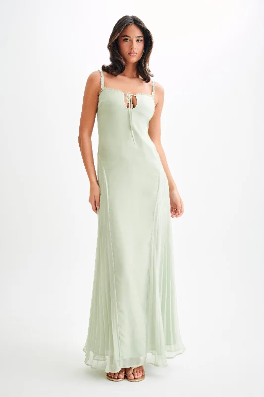 Saira Chiffon Maxi Dress - Pastel Green Fashionable Sheer Maxi Dress