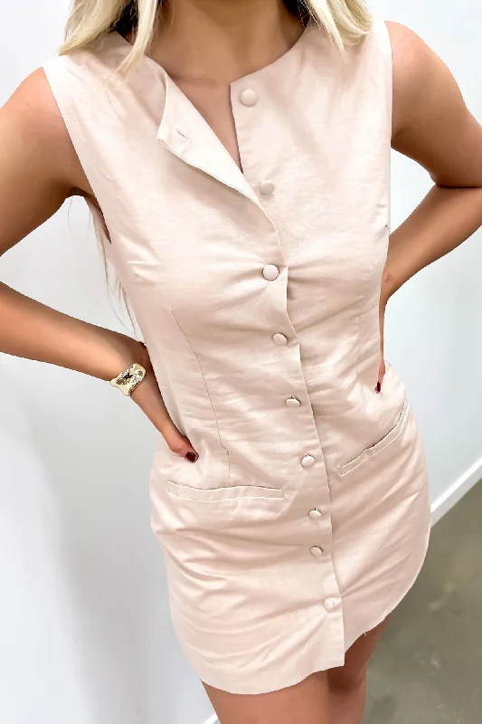Samantha Mini Dress Beige Trendy Denim Mini Dress