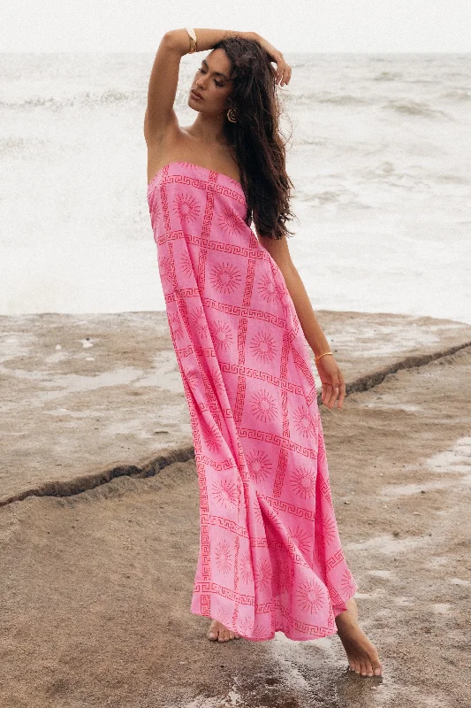 Soph Strapless Maxi Dress - Pink Red Chic Off-Shoulder Maxi Dress