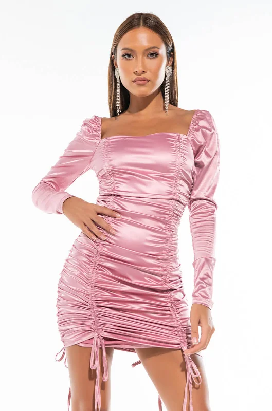 SWEET AND CHIC SATIN RUCHED MINI DRESS