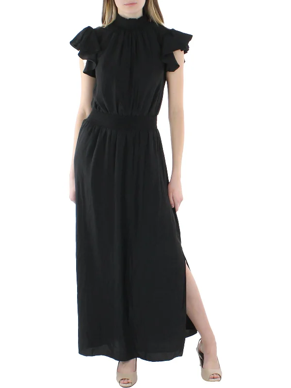 Womens Flutter Sleeve Long Maxi Dress