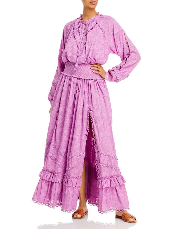 Womens Smocked Boho Maxi Dress