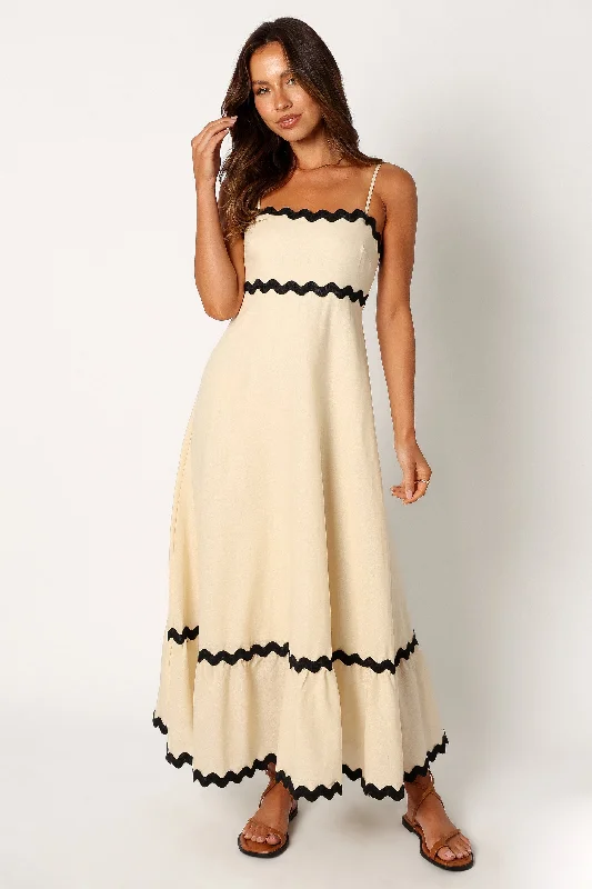 Yana Maxi Dress - Cream Black Chic Boho Print Maxi Dress
