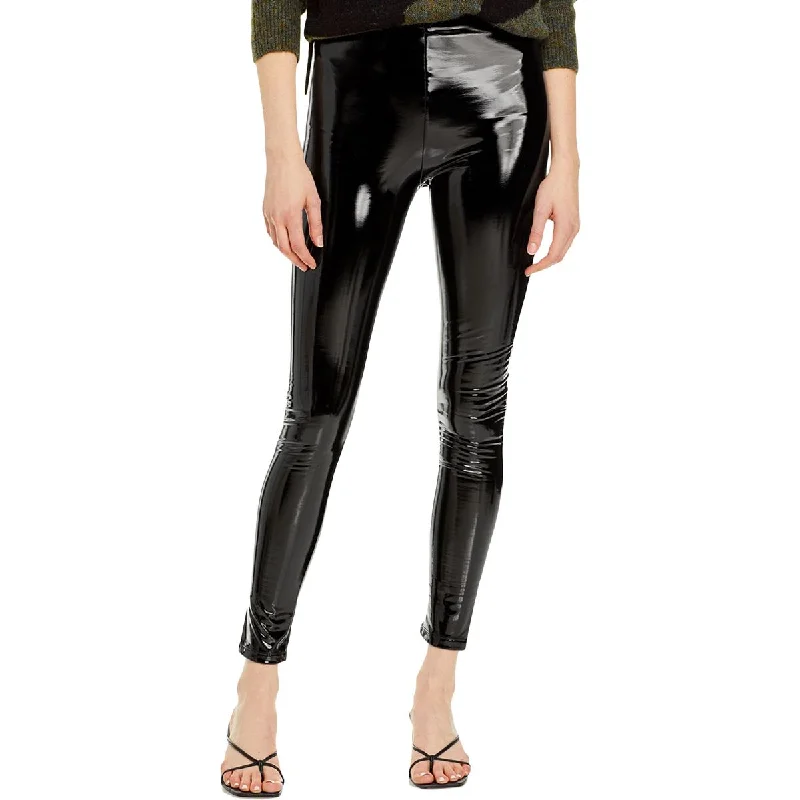 Aqua Womens Faux Leather High Waist Leggings Stylish Camo Print Leggings