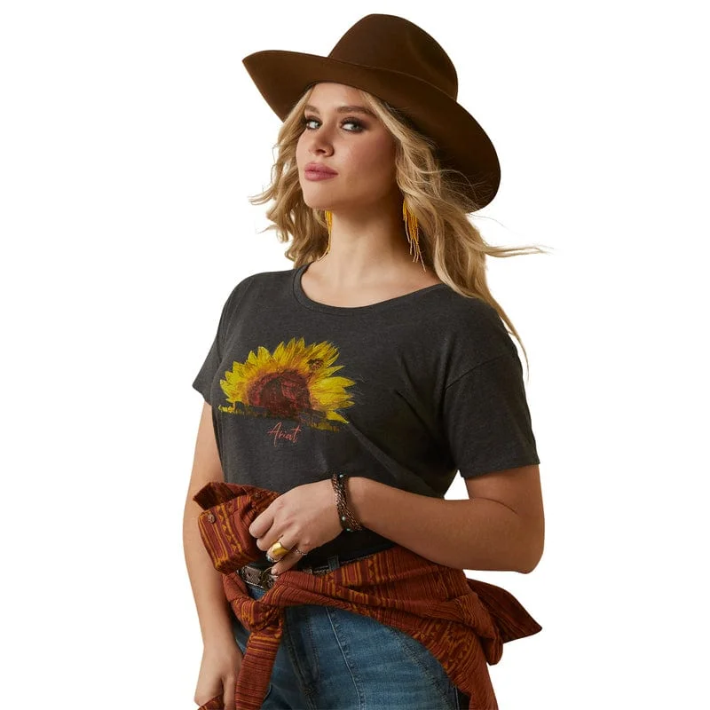 Ariat Women's Sunflower Cow Charcoal Heather Short Sleeve T-Shirt 10047640