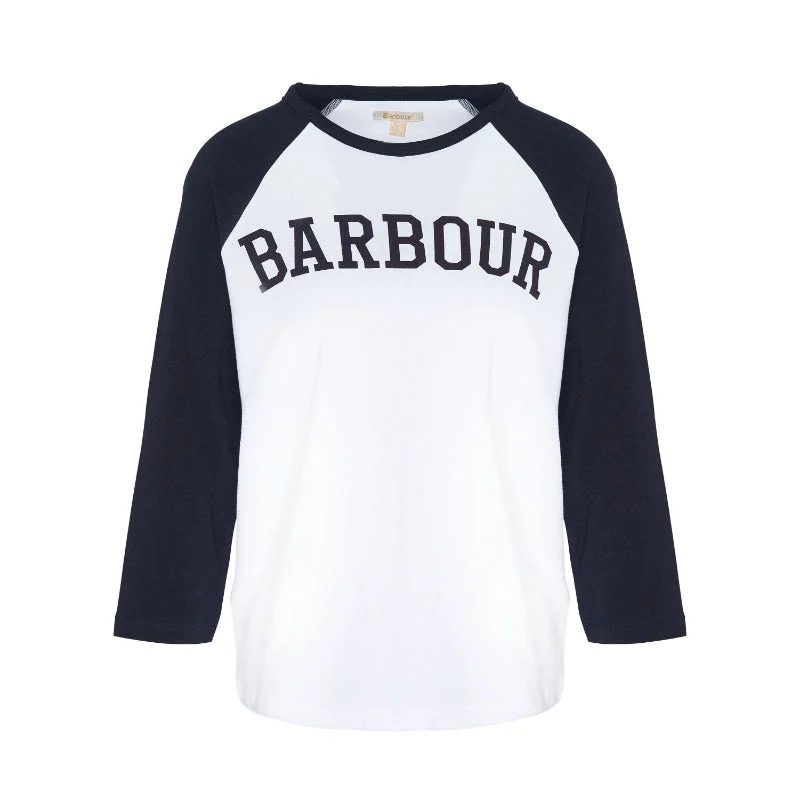 Barbour Northumberland Ladies Long Sleeve T-Shirt - White/Navy