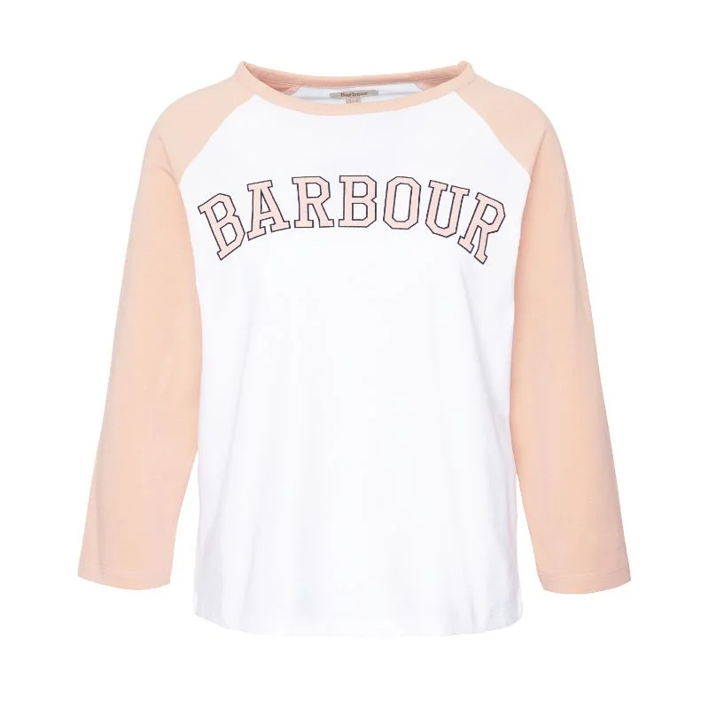 Barbour Northumberland Ladies Long Sleeve T-Shirt - White/Soft Apricot