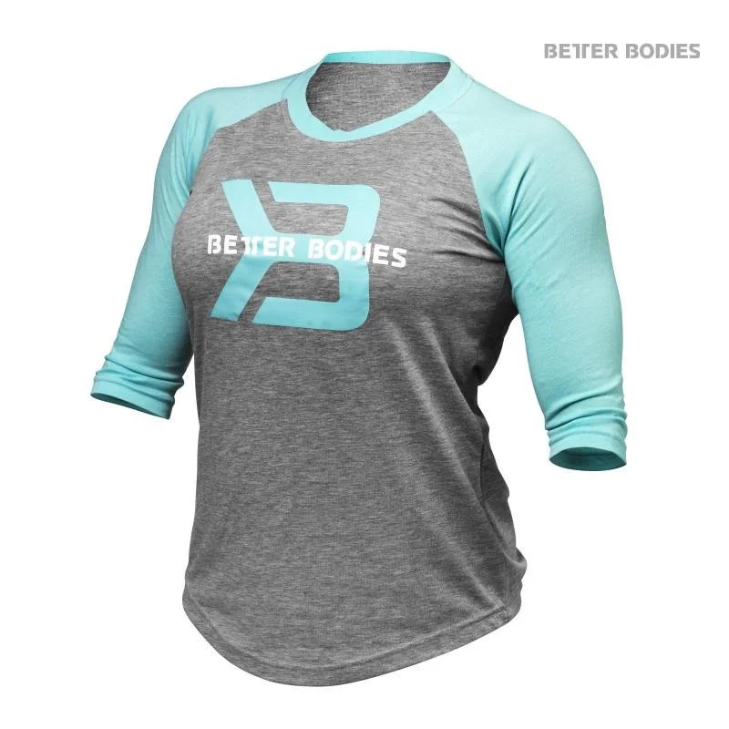 Better Bodies Womens Baseball Tee - Grey Melange-Light Aqua Real Fur Shearling Chenille Better Bodies Womens Baseball Tee - Grey Melange-Light Aqua Real Fur Shearling Chenille