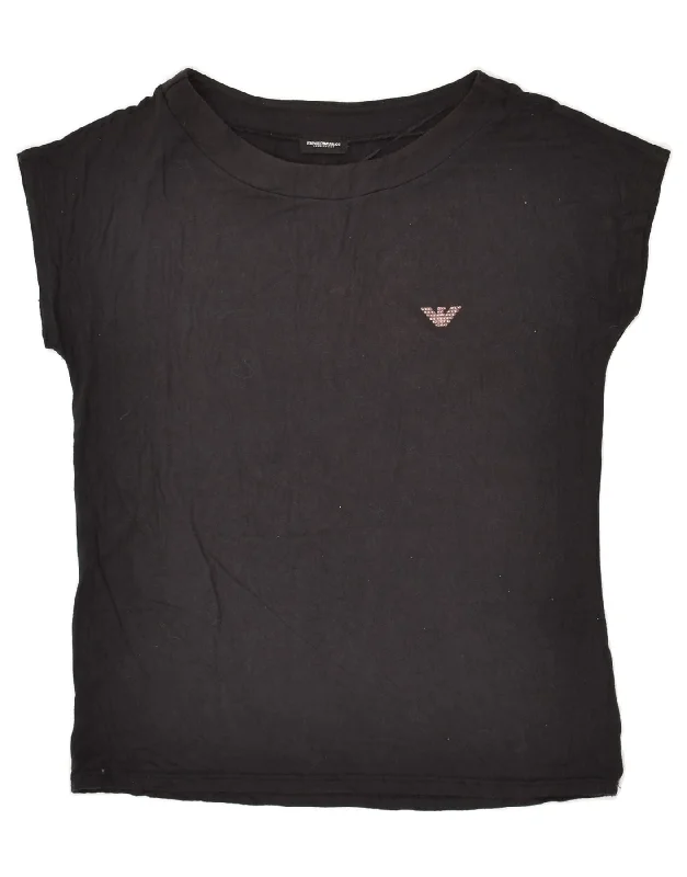 EMPORIO ARMANI Womens T-Shirt Top UK 12 Medium Black Spandex Blend Rayon Blend Denim Blend EMPORIO ARMANI Womens T-Shirt Top UK 12 Medium Black Spandex Blend Rayon Blend Denim Blend