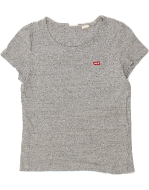 LEVI'S Womens T-Shirt Top UK 12 Medium Grey Flecked Cotton