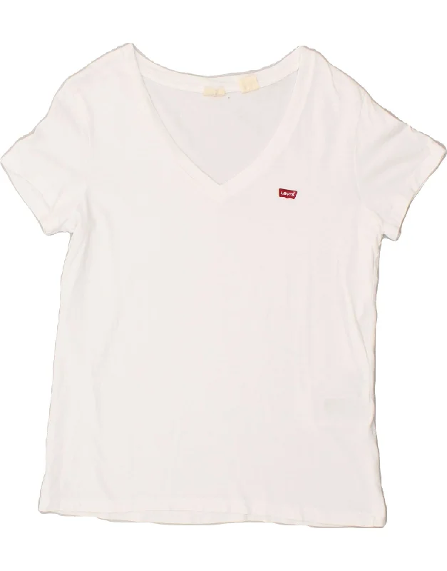 LEVI'S Womens T-Shirt Top UK 14 Medium White Cotton V-Neck T-Shirt Long Sleeve Cotton LEVI'S Womens T-Shirt Top UK 14 Medium White Cotton V-Neck T-Shirt Long Sleeve Cotton