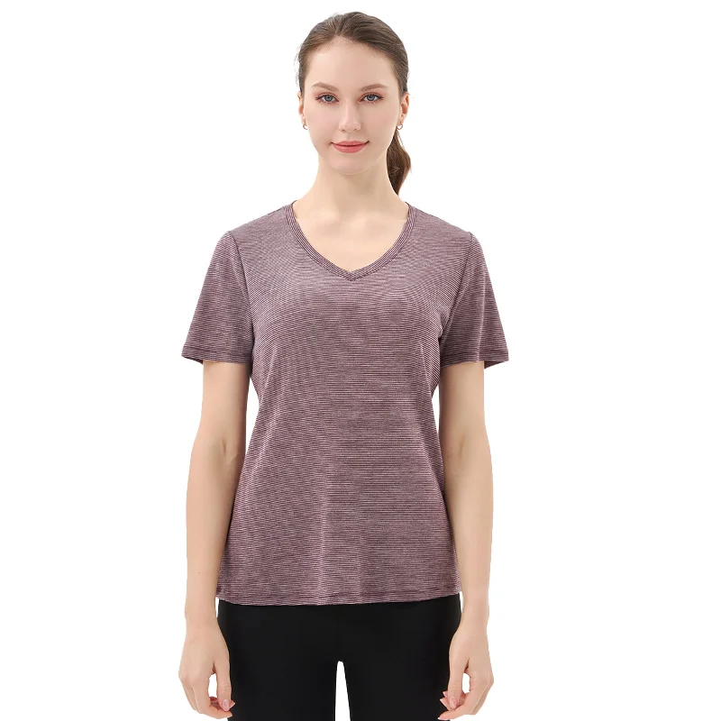 Women’s 100% Merino Wool V Neck T-Shirt Fig Grey Stripes - MT35 Graphic T-Shirt Round Neck Polyester Women’s 100% Merino Wool V Neck T-Shirt Fig Grey Stripes - MT35 Graphic T-Shirt Round Neck Polyester