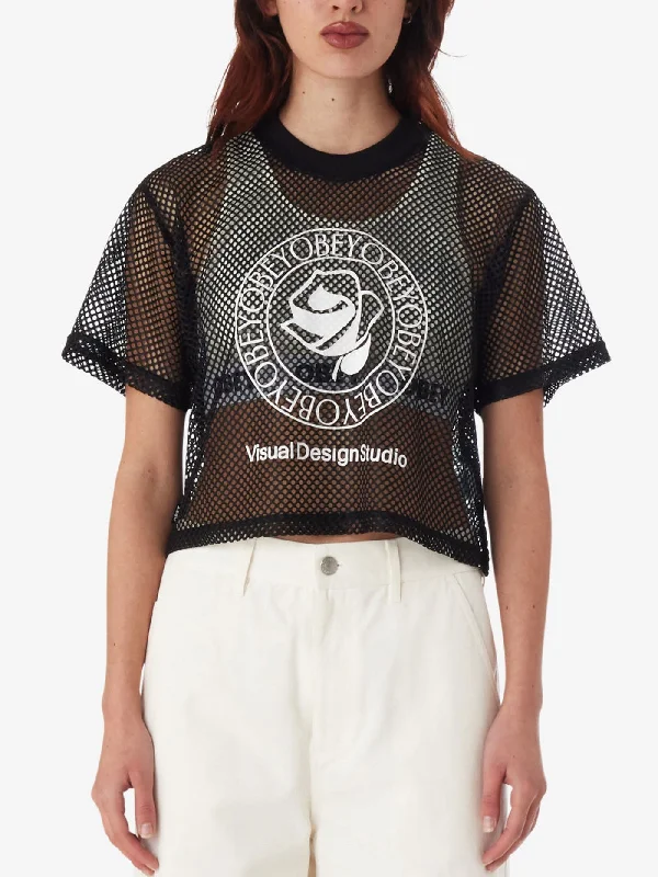 Obey Rose Mesh T-Shirt Collared T-Shirt Boat Neck A-Line