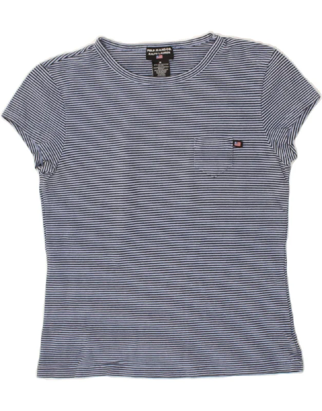 POLO RALPH LAUREN Womens T-Shirt Top UK 12 Medium Navy Blue Striped Cotton