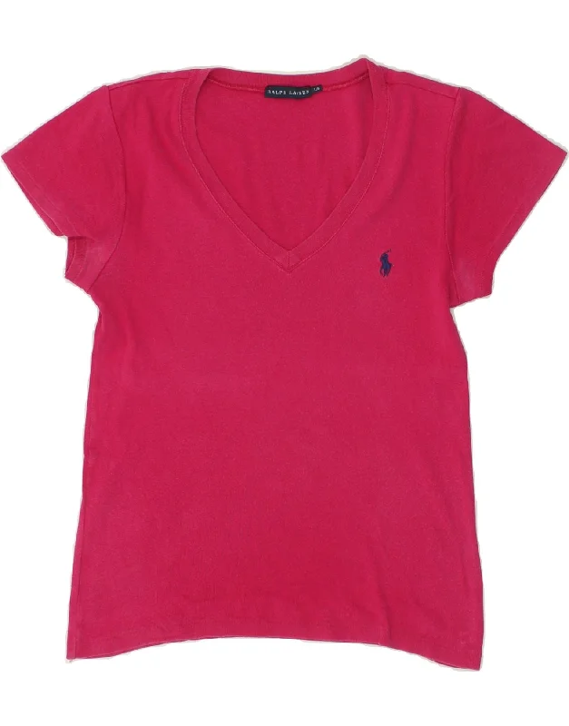 POLO RALPH LAUREN Womens T-Shirt Top UK 14 Large Pink Cotton