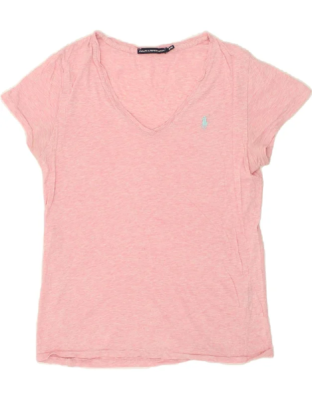 RALPH LAUREN Womens T-Shirt Top UK 12 Medium Pink Flecked Notch Collar Peter Pan Collar Cowl Neck RALPH LAUREN Womens T-Shirt Top UK 12 Medium Pink Flecked Notch Collar Peter Pan Collar Cowl Neck