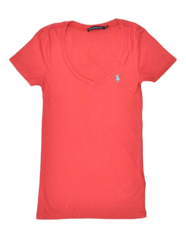 RALPH LAUREN Womens T-Shirt Top UK 8 Small Red Cotton