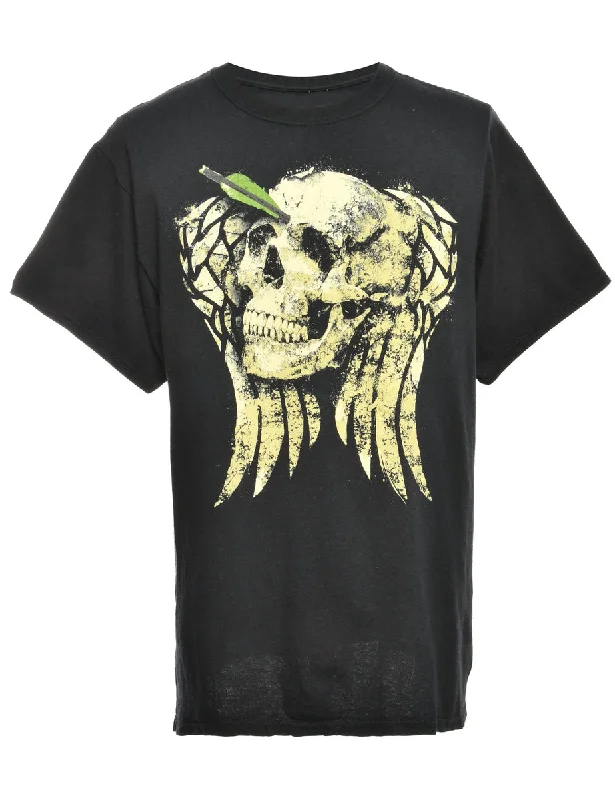 Skull Print Black Printed T-shirt - L Graphic Embroidered Appliqued