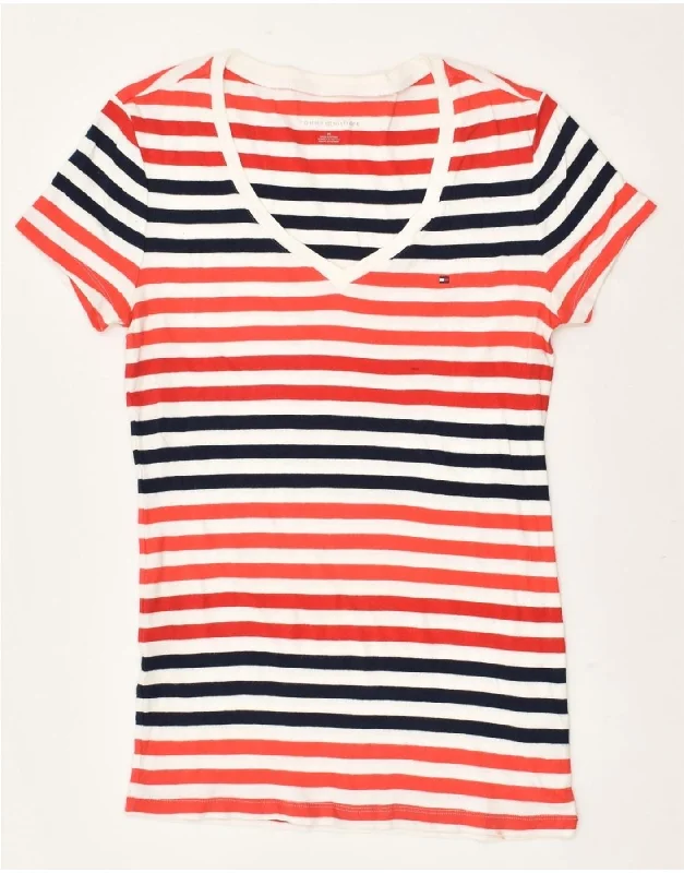 TOMMY HILFIGER Womens T-Shirt Top UK 12 Medium Red Striped Cotton