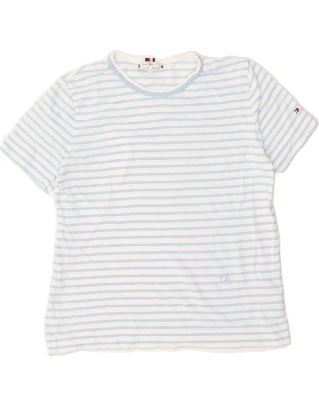 TOMMY HILFIGER Womens T-Shirt Top UK 12 Medium White Striped Cotton