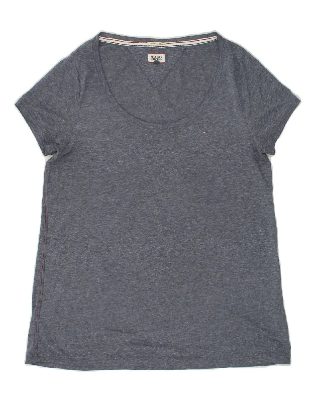 TOMMY HILFIGER Womens T-Shirt Top UK 14 Large Grey Flecked Polyester