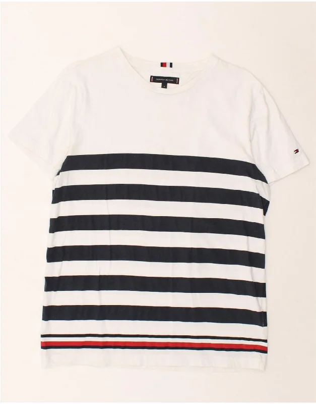 TOMMY HILFIGER Womens T-Shirt Top UK 14 Medium White Striped Nautical