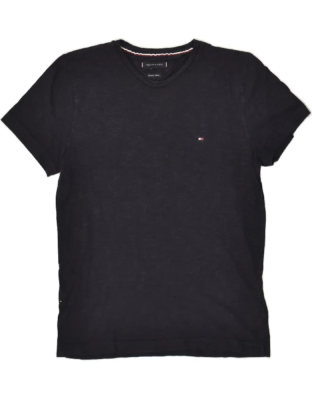 TOMMY HILFIGER Womens T-Shirt Top UK 16 Large Navy Blue Cotton Sequined Glittery Shiny TOMMY HILFIGER Womens T-Shirt Top UK 16 Large Navy Blue Cotton Sequined Glittery Shiny