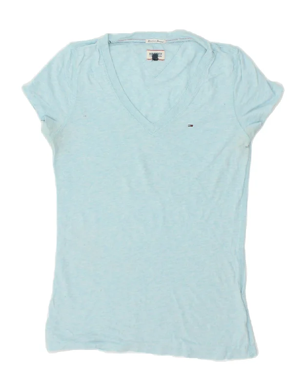 TOMMY HILFIGER Womens T-Shirt Top UK 8 Small Blue Flecked Cotton