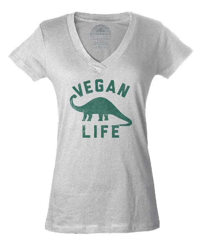 Women's Brontosaurus Vegan Life Vneck T-Shirt - Funny Vegan Shirt Houndstooth Herringbone Solid Women's Brontosaurus Vegan Life Vneck T-Shirt - Funny Vegan Shirt Houndstooth Herringbone Solid