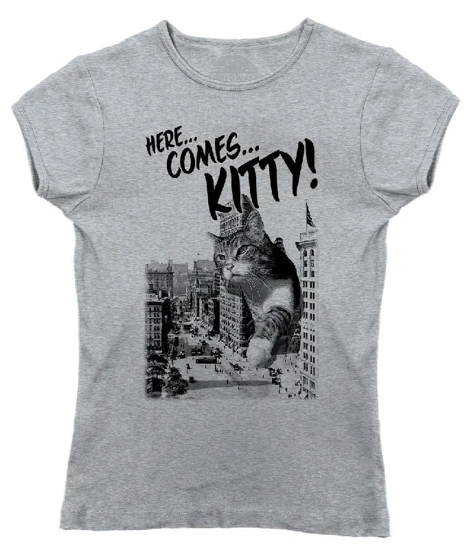 Women's Here Comes Kitty T-Shirt Funny Giant Cat TShirt Spandex Blend Rayon Blend Denim Blend Women's Here Comes Kitty T-Shirt Funny Giant Cat TShirt Spandex Blend Rayon Blend Denim Blend
