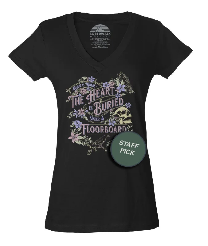 Women's Home is Where the Heart is Buried Under a Floorboard Vneck T-Shirt Real Fur Shearling Chenille Women's Home is Where the Heart is Buried Under a Floorboard Vneck T-Shirt Real Fur Shearling Chenille