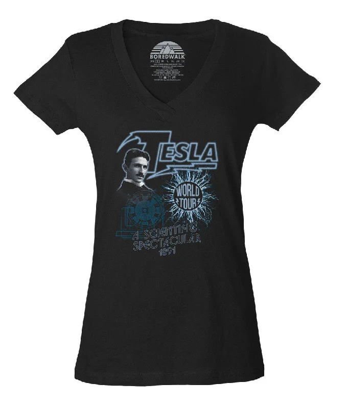 Women's Nikola Tesla World Tour Vneck T-Shirt - Geeky Cool Science Anti-Pilling Machine Wash Handmade Women's Nikola Tesla World Tour Vneck T-Shirt - Geeky Cool Science Anti-Pilling Machine Wash Handmade