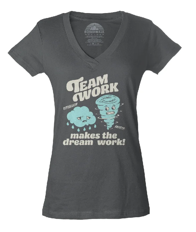 Women's Team Work Makes the Dream Work Vneck T-Shirt Welt Pockets Slit Pockets Flap Pockets Women's Team Work Makes the Dream Work Vneck T-Shirt Welt Pockets Slit Pockets Flap Pockets