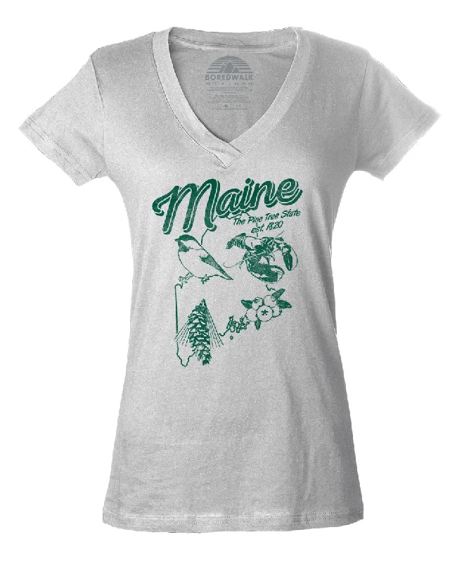 Women's Vintage Maine Vneck T-Shirt Layered Multi-layer Single Layer