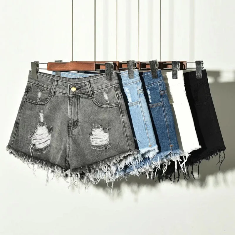 2019 sexy summer denim shorts women high waist Jean shorts female loose hole jeans shorts with pockets casual plus size S-6XL Elegant High-Waisted Flared Jeans 2019 sexy summer denim shorts women high waist Jean shorts female loose hole jeans shorts with pockets casual plus size S-6XL Elegant High-Waisted Flared Jeans