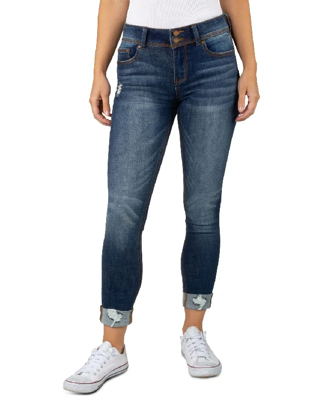 Indigo Rein Juniors' Roll-cuff Skinny Jeans Dark Blue Comfortable Straight-Legged Denim Indigo Rein Juniors' Roll-cuff Skinny Jeans Dark Blue Comfortable Straight-Legged Denim