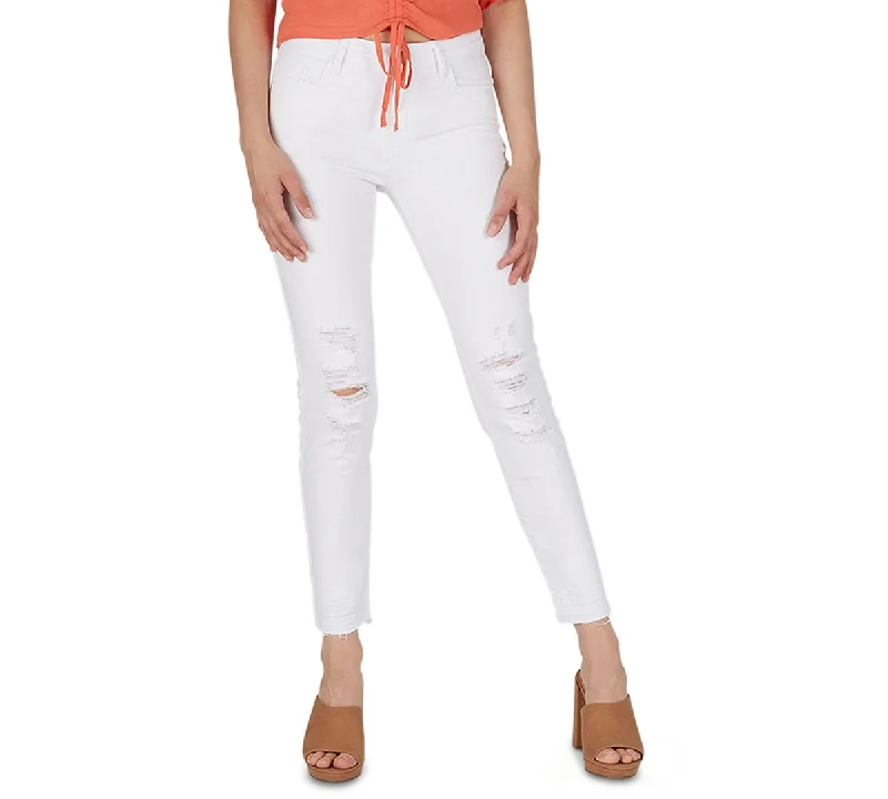 Numero Mid-rise Distressed Skinny Jeans White Trendy Patchwork Denim Jeans