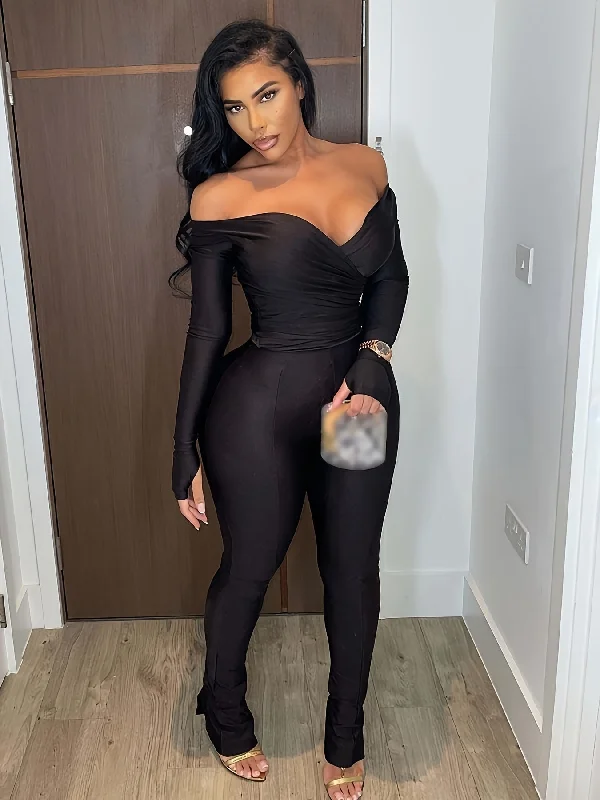 Sixsr Elegant Solid Two-piece Set, V-neck Long Sleeve Top & Skinny Leggings Outfits, Women's Clothing Trendy Side-Pocket Leggings Sixsr Elegant Solid Two-piece Set, V-neck Long Sleeve Top & Skinny Leggings Outfits, Women's Clothing Trendy Side-Pocket Leggings
