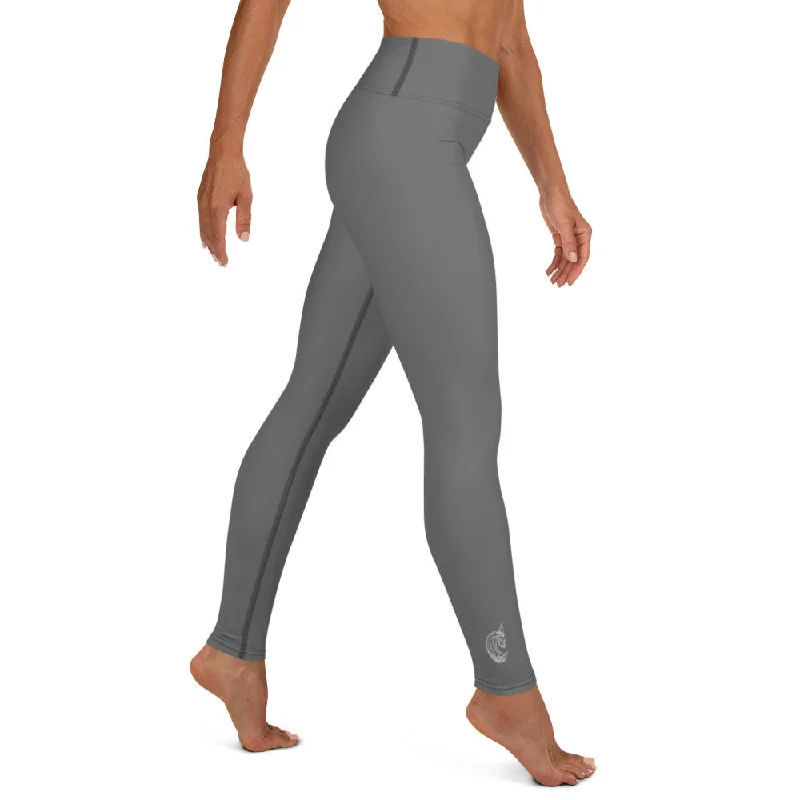 Solid Grey Yoga Leggings Chic Floral Print Leggings