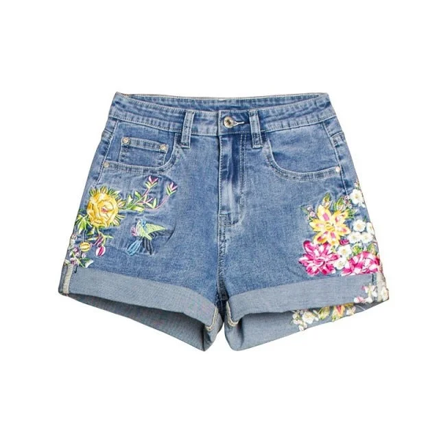 Women's Embroidered Flower Denim Short Jeans Woman Shorts Cute Shorts Classic Blue Denim Jeans Women's Embroidered Flower Denim Short Jeans Woman Shorts Cute Shorts Classic Blue Denim Jeans