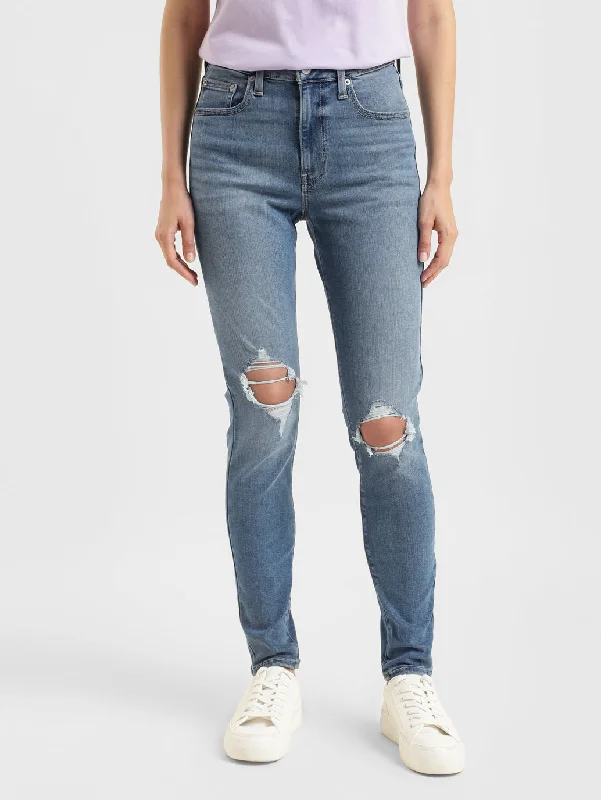 Women's High Rise 721 Skinny Fit Jeans Comfortable Faded High-Rise Jeans