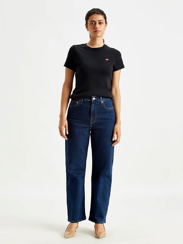 Women's High Rise Ribcage Straight Blue Jeans Fashionable Slim Fit Jeans
