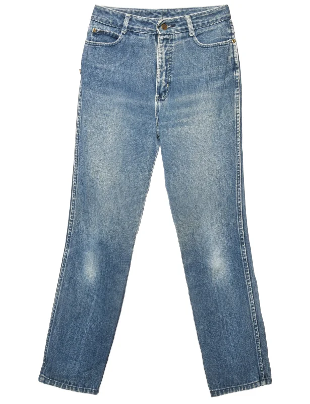 Zip Front Skinny Fit Jeans - W28 L29 Comfortable Folded Hem Jeans