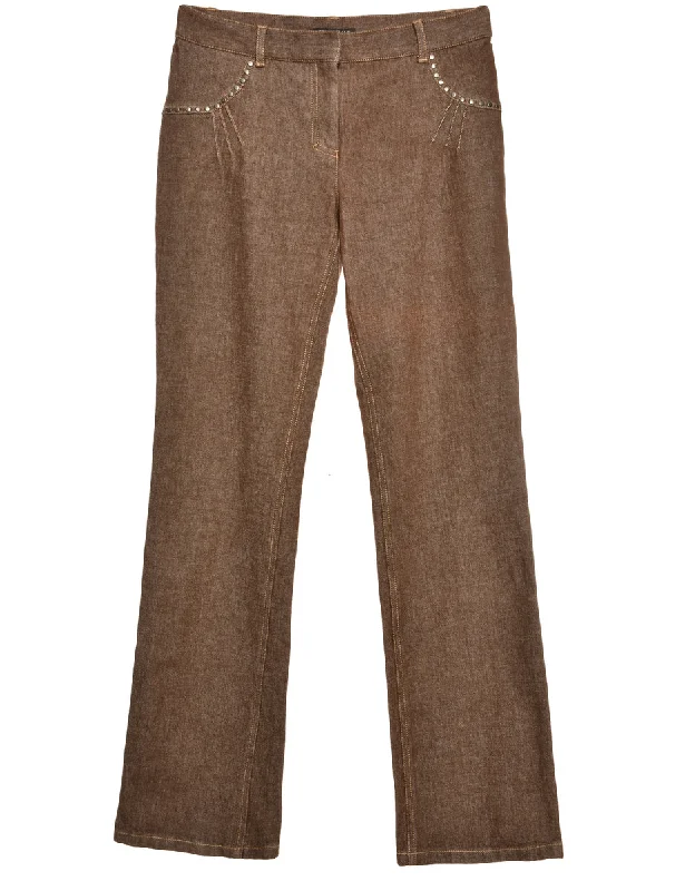 Zip Front Straight Fit Jeans - W30 L34 Trendy Layered Pocket Jeans