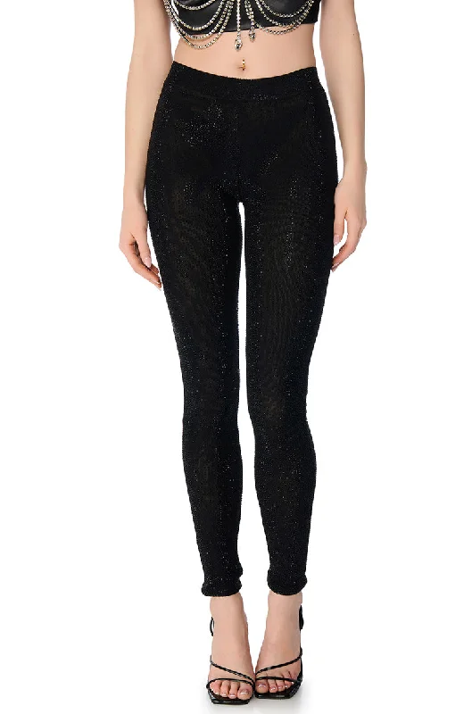 CLARISSA EMBELLISHED MESH LEGGINGS IN BLACK