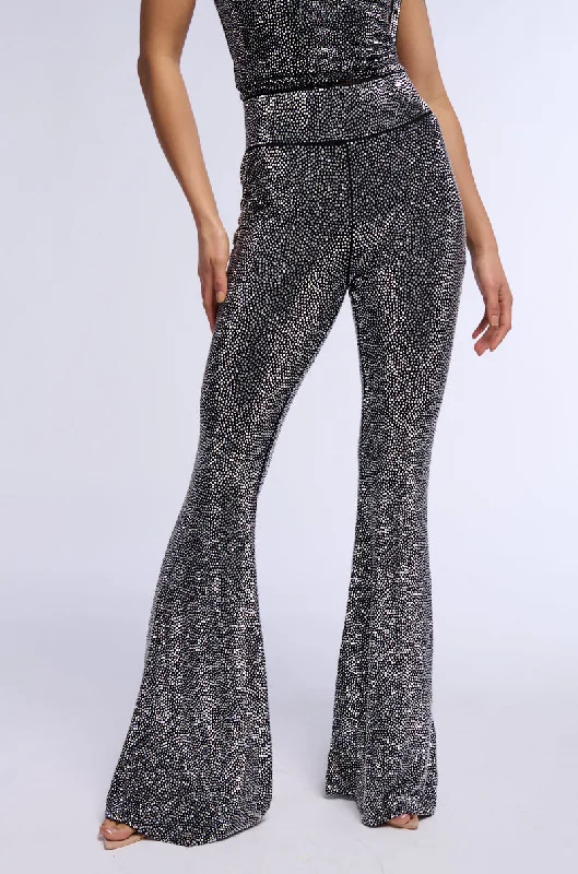 RHINESTONE MESH HIGH WAIST FLARE LEGGING