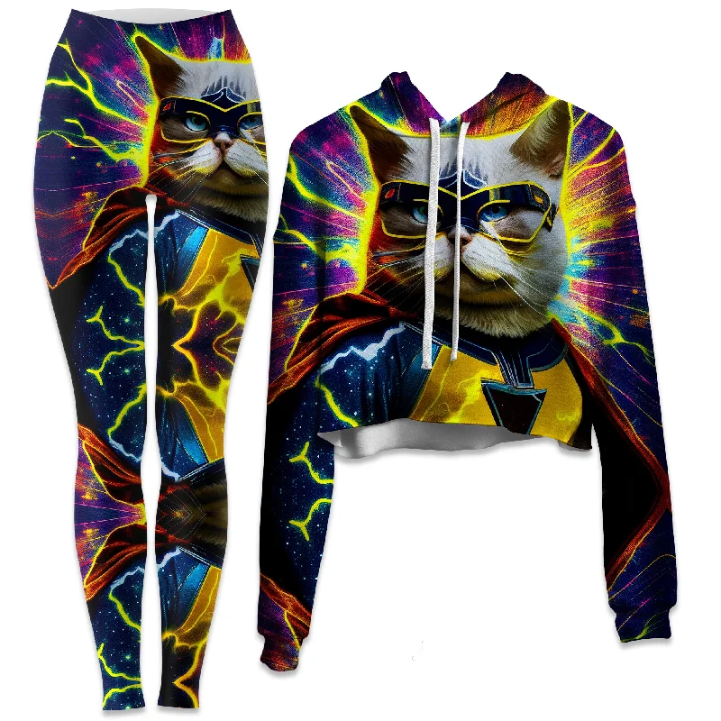 Cat Hero Crop Hoodie and Leggings Combo