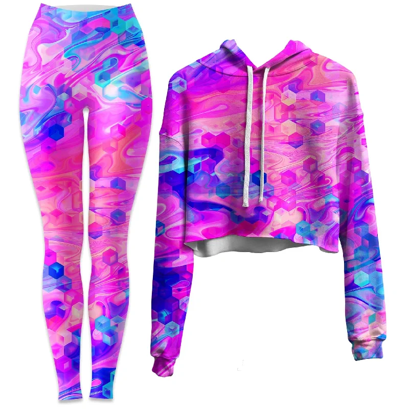 Cotton Candy Wash Crop Hoodie and Leggings Combo