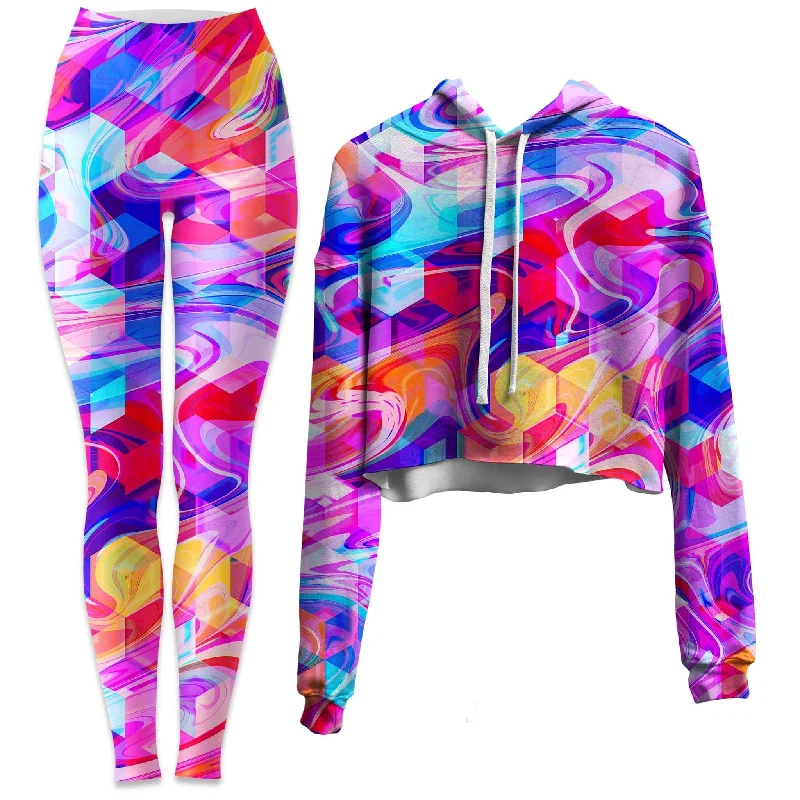 Cubic Drop Crop Hoodie and Leggings Combo