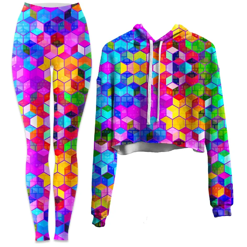 Cubism Crop Hoodie and Leggings Combo